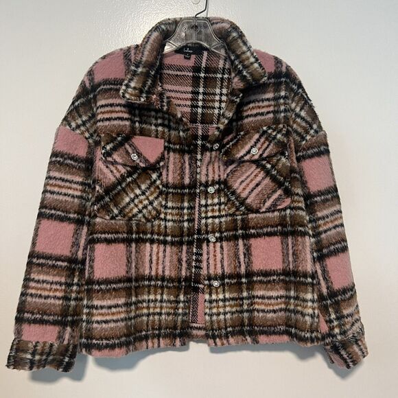 Lulus The City is Calling Pink Plaid Shacket Size Small - Picture 1 of 9